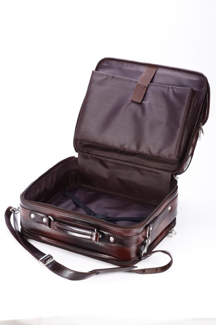 Brown Leatherette Overnighter Trolley – 4 Wheels